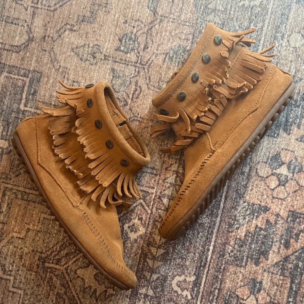Minnetonka Mustard Suede Moccasins